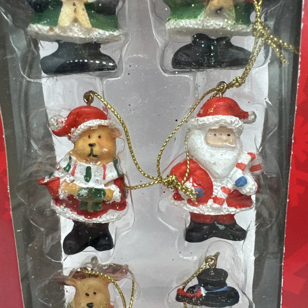 Vintage set of 6 mini Christmas figurine ornaments New Old Stock